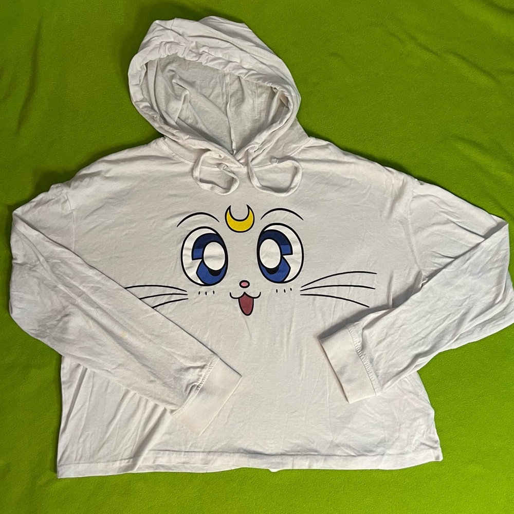 Sailor Moon Artemis Face Crop Top Hoodie in Large